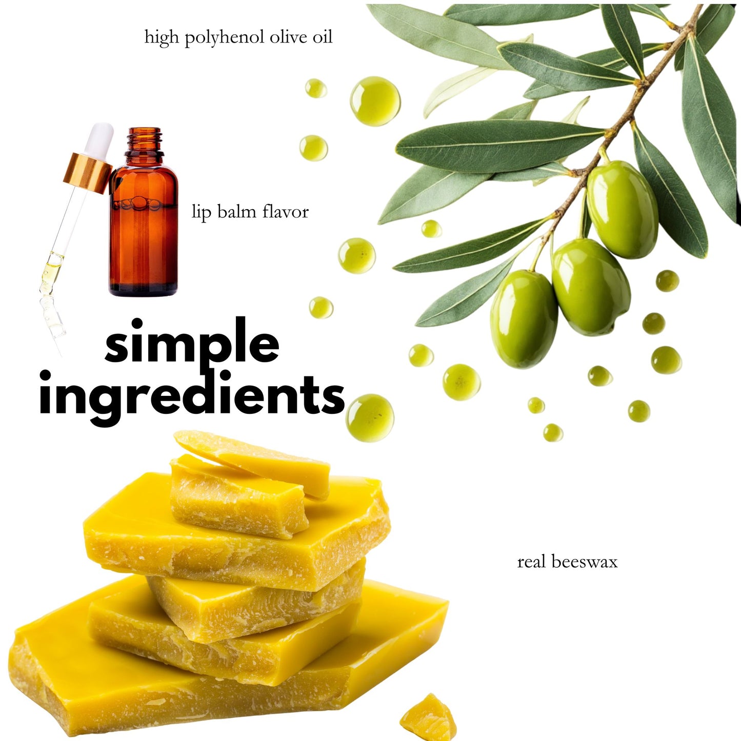 Beeswax, Olive Oil, Lip Balm Flavor