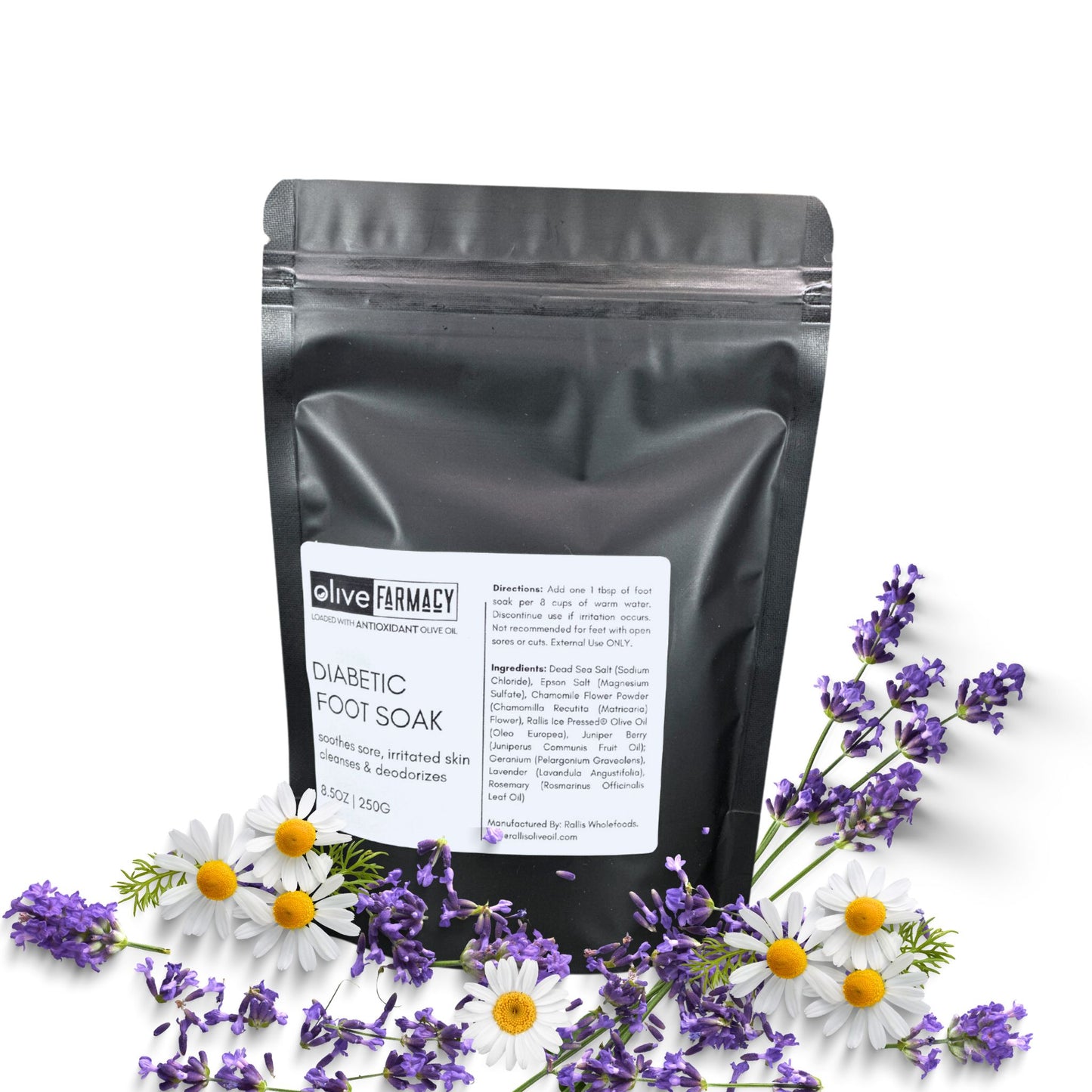 Natural Diabetic Foot Soak for Tired Feet, By Olive Farmacy infused with Rallis Olive Oil