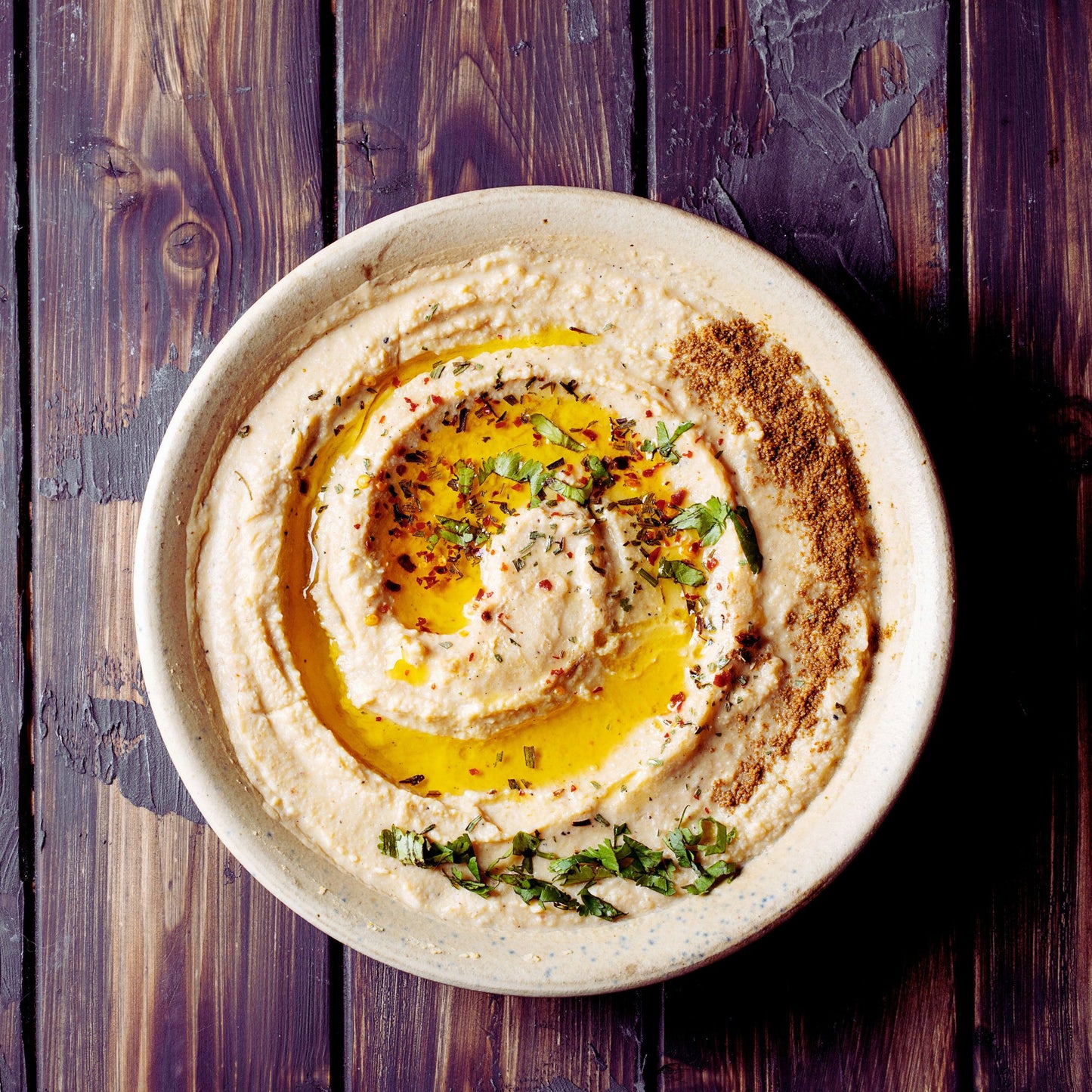 Rallis High Polyphenol Olive Oil on Hummus
