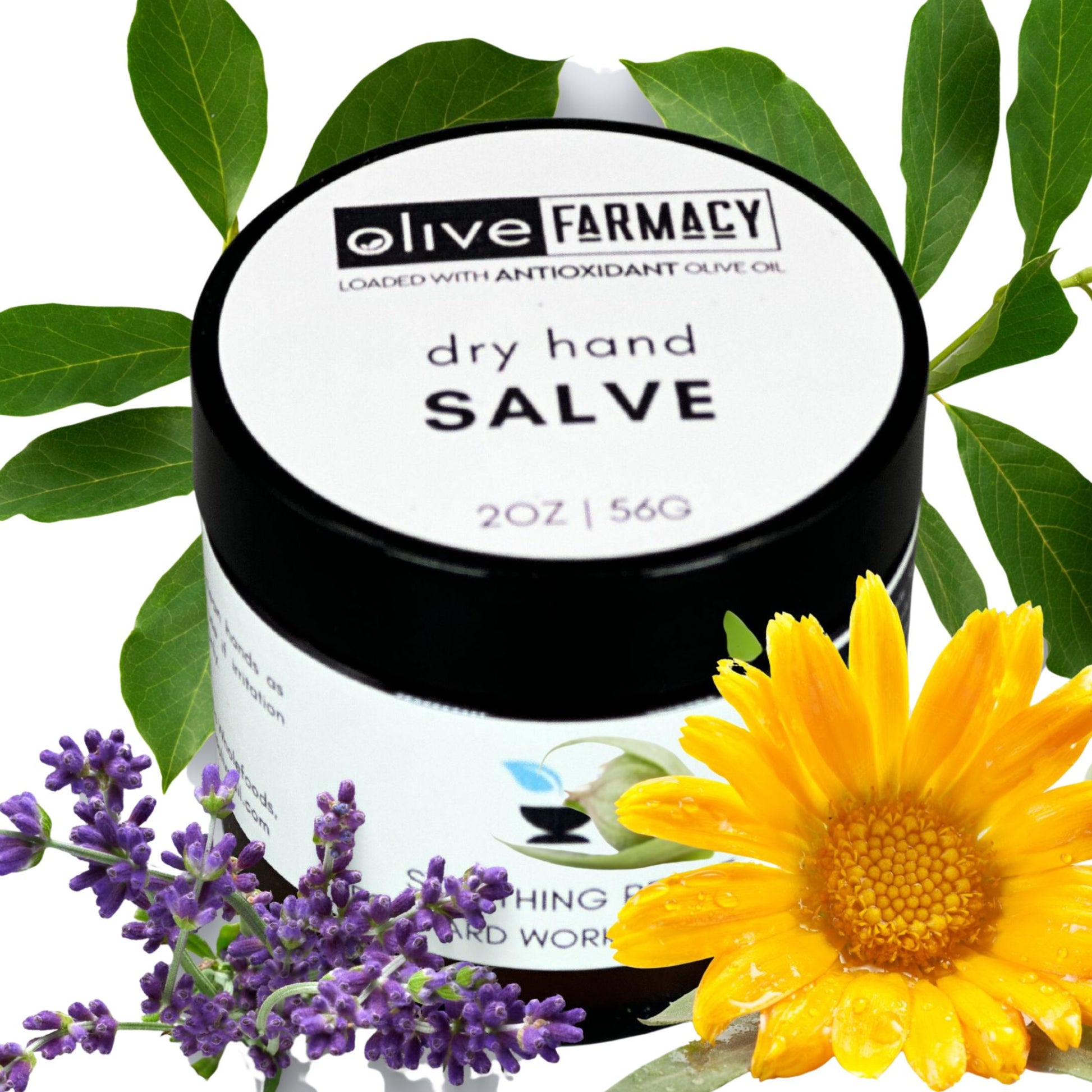 Working Hand Salve for Dry, cracked hands and feet by Olive Farmacy all natural skincare